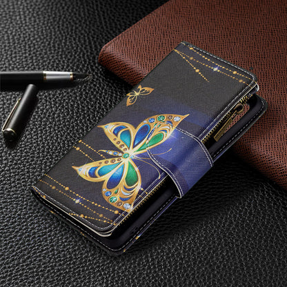 BF03 Zippered Wallet Design Pattern Printing Leather Stand Phone Cover with Wrist Strap for Oppo A74 4G/F19 4G