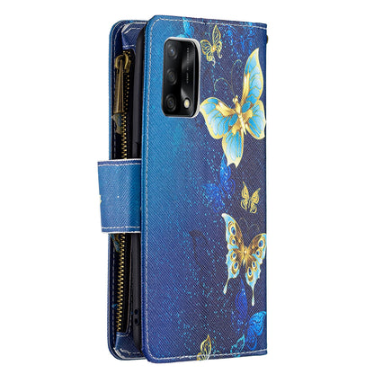 BF03 Zippered Wallet Design Pattern Printing Leather Stand Phone Cover with Wrist Strap for Oppo A74 4G/F19 4G