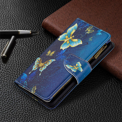 BF03 Zippered Wallet Design Pattern Printing Leather Stand Phone Cover with Wrist Strap for Oppo A74 4G/F19 4G