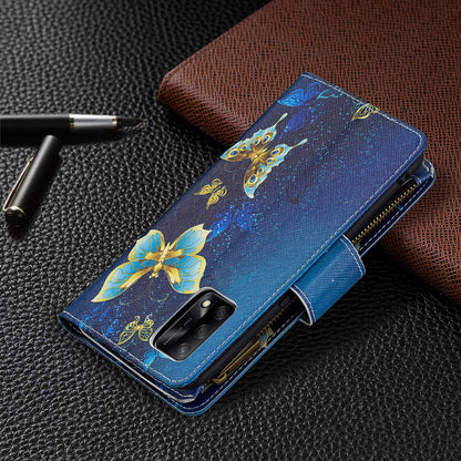 BF03 Zippered Wallet Design Pattern Printing Leather Stand Phone Cover with Wrist Strap for Oppo A74 4G/F19 4G