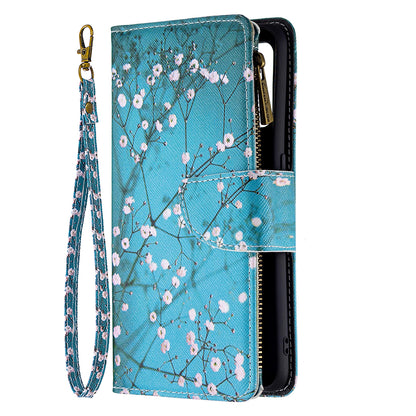 BF03 Zippered Wallet Design Pattern Printing Leather Stand Phone Cover with Wrist Strap for Oppo A74 4G/F19 4G