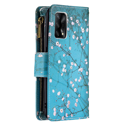 BF03 Zippered Wallet Design Pattern Printing Leather Stand Phone Cover with Wrist Strap for Oppo A74 4G/F19 4G