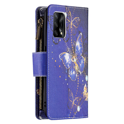 BF03 Zippered Wallet Design Pattern Printing Leather Stand Phone Cover with Wrist Strap for Oppo A74 4G/F19 4G