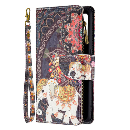 BF03 Zippered Wallet Design Pattern Printing Leather Stand Phone Cover with Wrist Strap for Oppo A74 4G/F19 4G