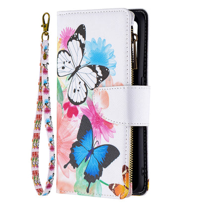 BF03 Zippered Wallet Design Pattern Printing Leather Stand Phone Cover with Wrist Strap for Oppo A74 4G/F19 4G