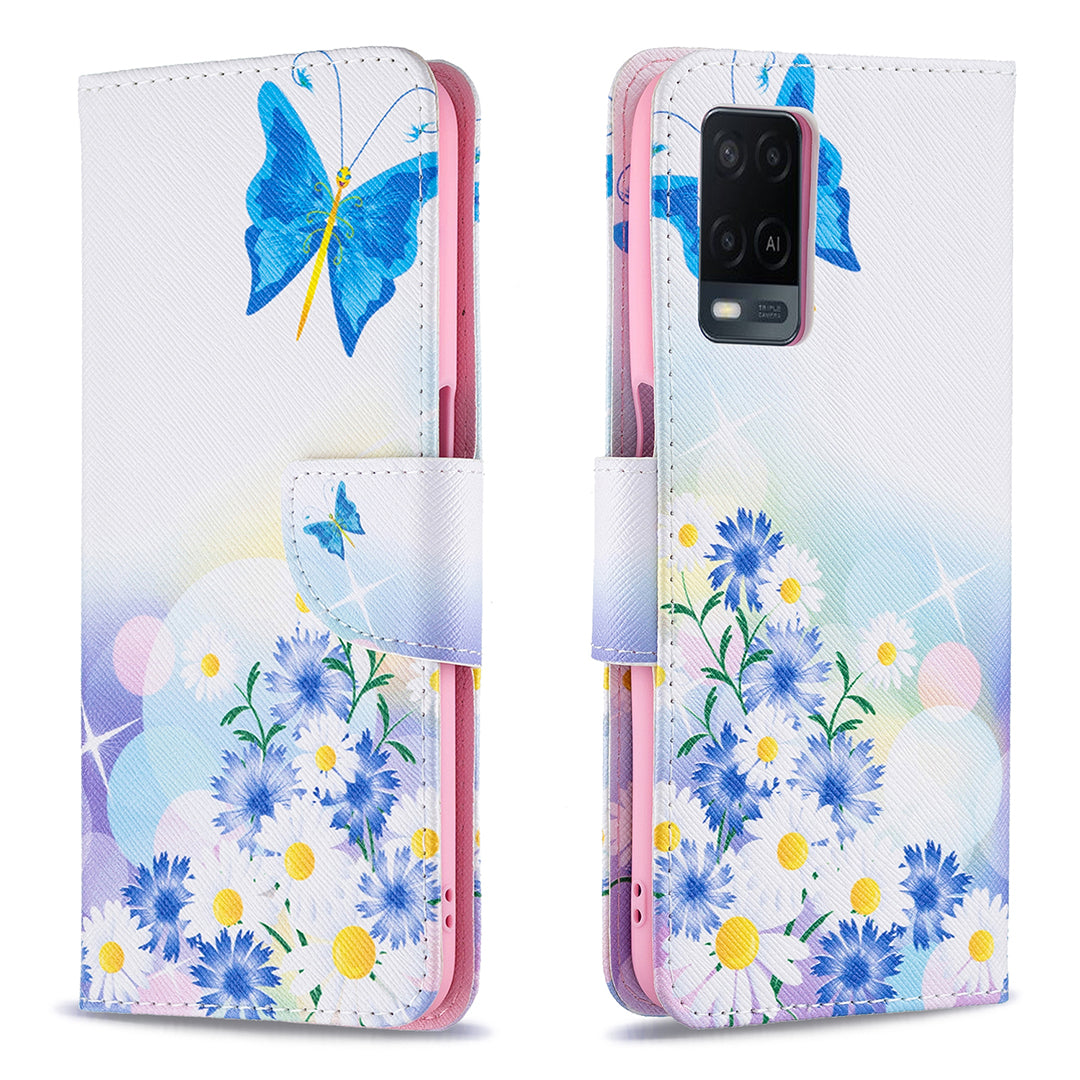 Wallet Design Drop-Resistant Pattern Printing Magnetic Leather Case with Adjustable Stand for Oppo A54 4G/A55 5G