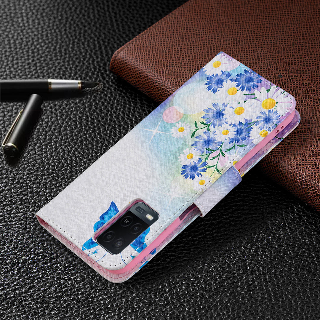 Wallet Design Drop-Resistant Pattern Printing Magnetic Leather Case with Adjustable Stand for Oppo A54 4G/A55 5G