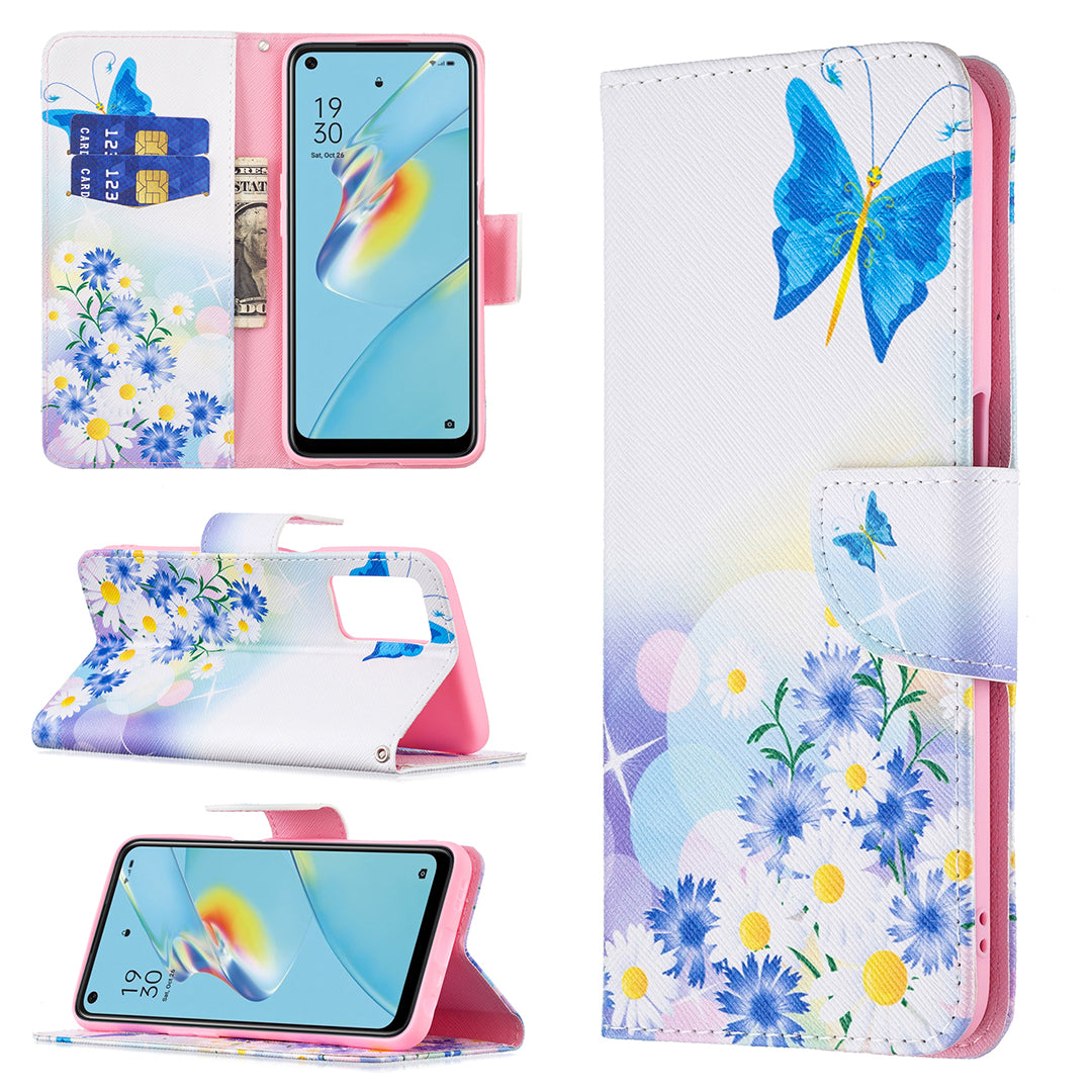 Wallet Design Drop-Resistant Pattern Printing Magnetic Leather Case with Adjustable Stand for Oppo A54 4G/A55 5G