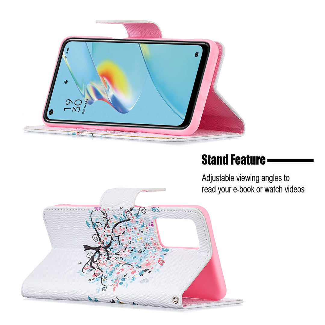 Wallet Design Drop-Resistant Pattern Printing Magnetic Leather Case with Adjustable Stand for Oppo A54 4G/A55 5G