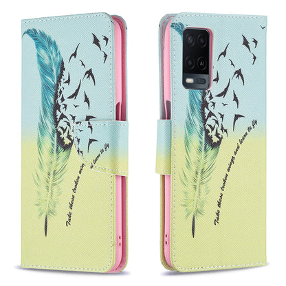 Wallet Design Drop-Resistant Pattern Printing Magnetic Leather Case with Adjustable Stand for Oppo A54 4G/A55 5G