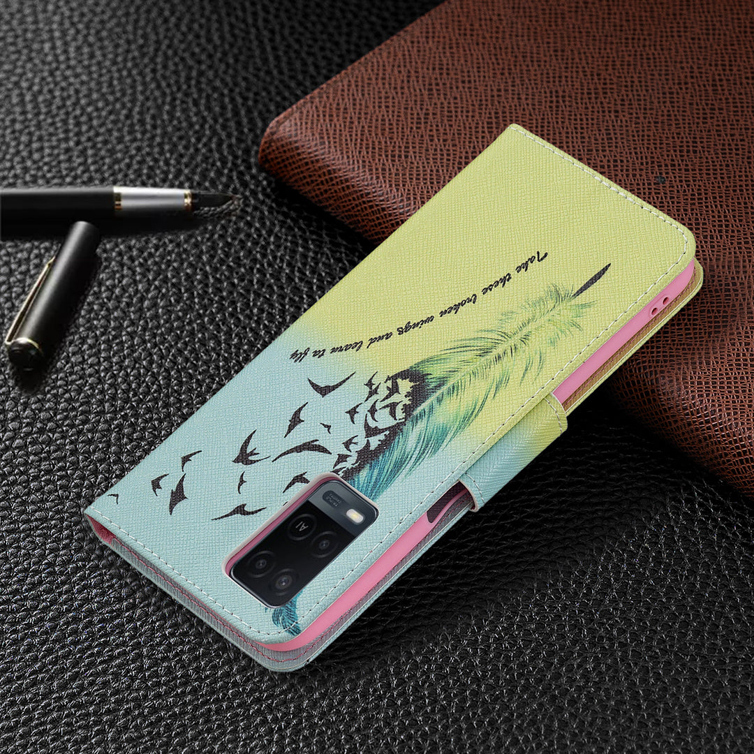 Wallet Design Drop-Resistant Pattern Printing Magnetic Leather Case with Adjustable Stand for Oppo A54 4G/A55 5G