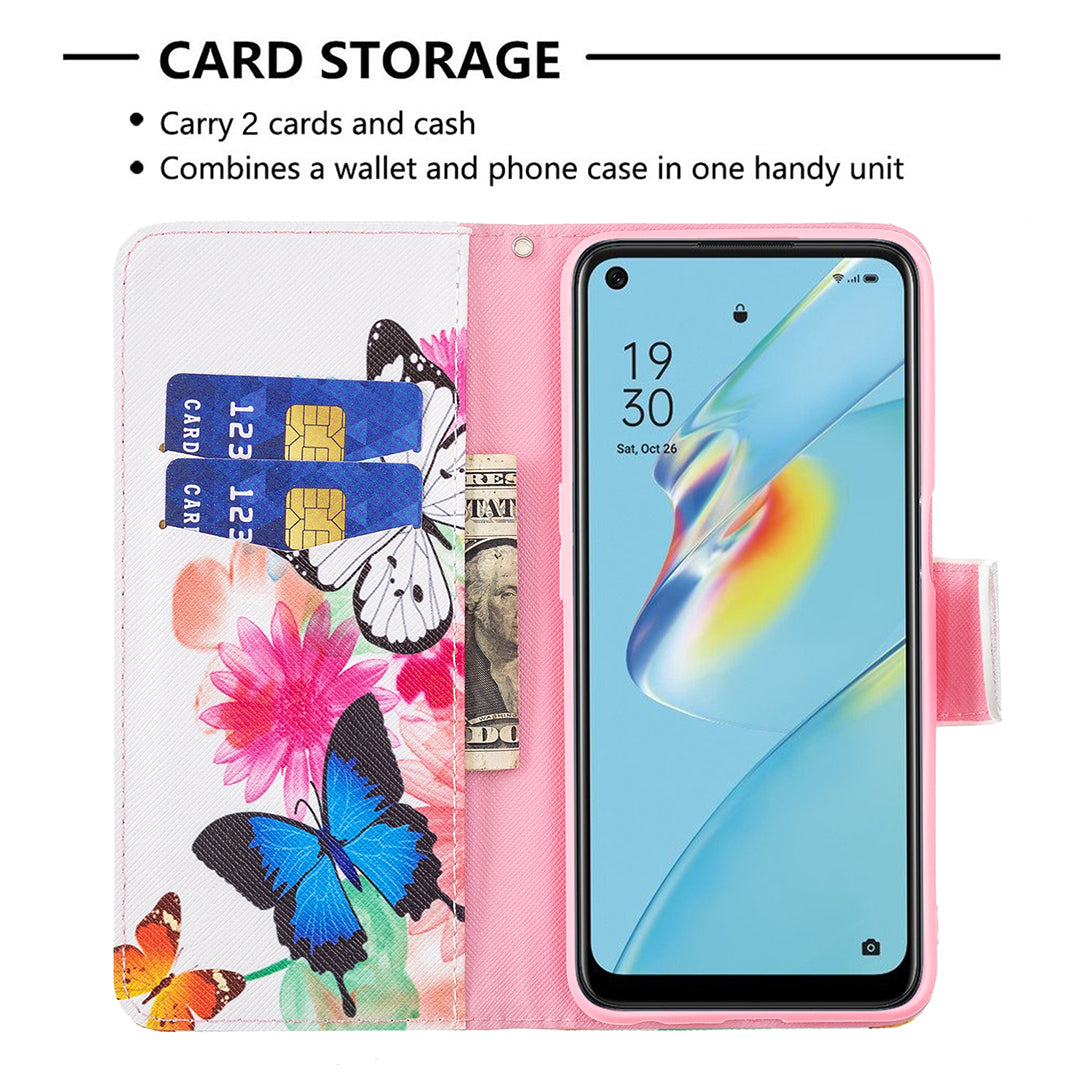 Wallet Design Drop-Resistant Pattern Printing Magnetic Leather Case with Adjustable Stand for Oppo A54 4G/A55 5G