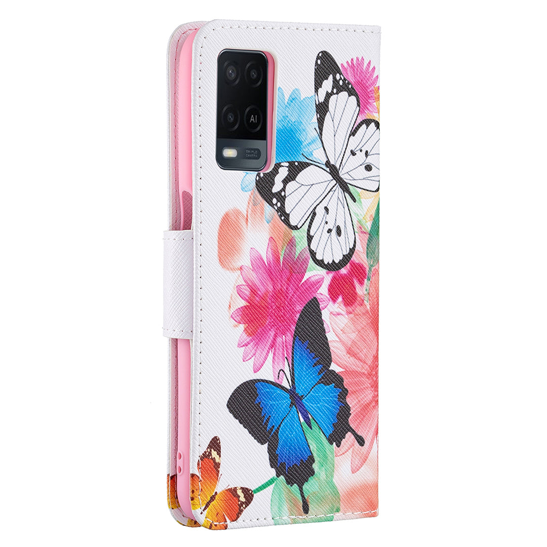 Wallet Design Drop-Resistant Pattern Printing Magnetic Leather Case with Adjustable Stand for Oppo A54 4G/A55 5G