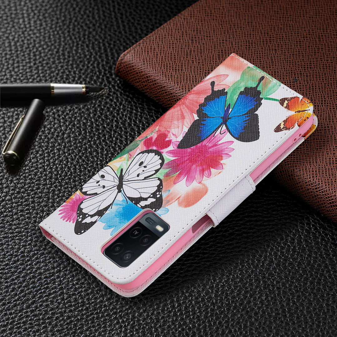 Wallet Design Drop-Resistant Pattern Printing Magnetic Leather Case with Adjustable Stand for Oppo A54 4G/A55 5G