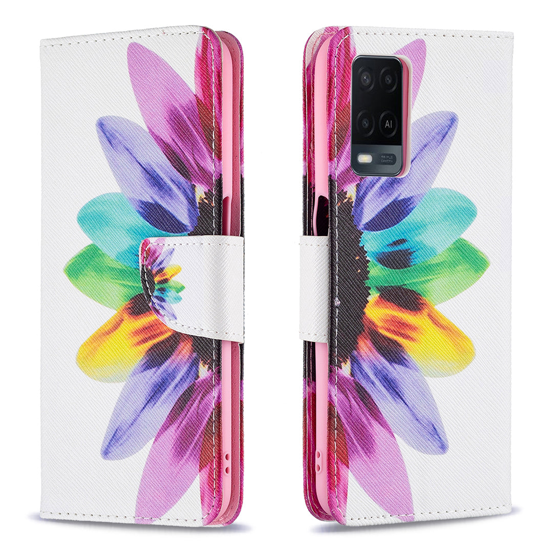 Wallet Design Drop-Resistant Pattern Printing Magnetic Leather Case with Adjustable Stand for Oppo A54 4G/A55 5G