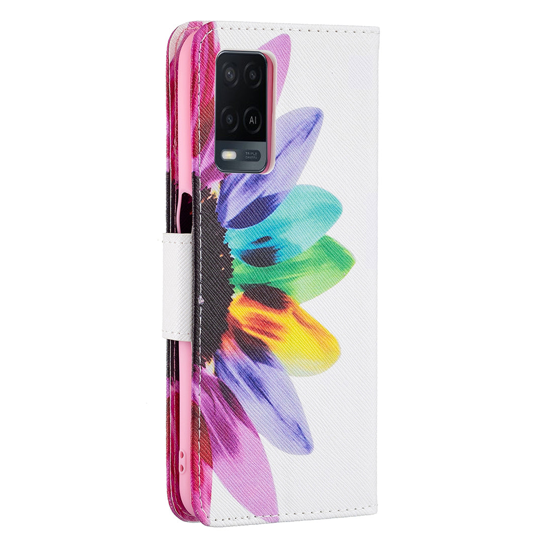 Wallet Design Drop-Resistant Pattern Printing Magnetic Leather Case with Adjustable Stand for Oppo A54 4G/A55 5G