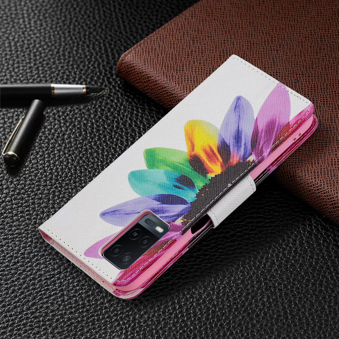 Wallet Design Drop-Resistant Pattern Printing Magnetic Leather Case with Adjustable Stand for Oppo A54 4G/A55 5G