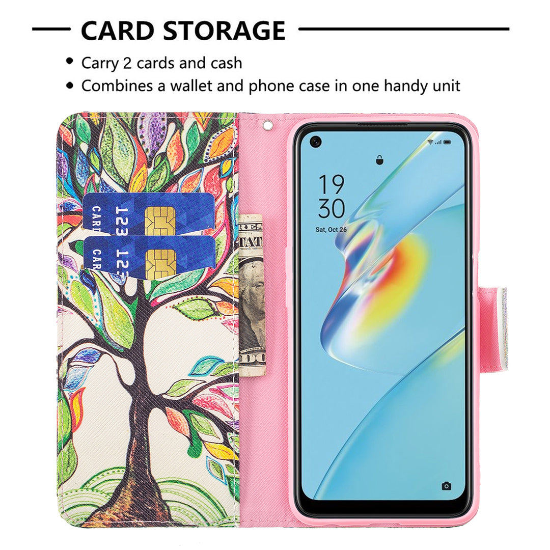 Wallet Design Drop-Resistant Pattern Printing Magnetic Leather Case with Adjustable Stand for Oppo A54 4G/A55 5G