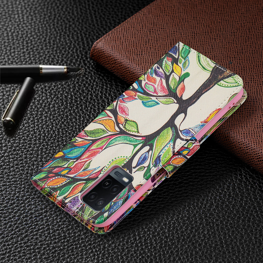 Wallet Design Drop-Resistant Pattern Printing Magnetic Leather Case with Adjustable Stand for Oppo A54 4G/A55 5G