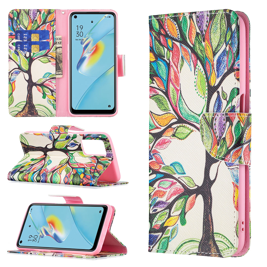 Wallet Design Drop-Resistant Pattern Printing Magnetic Leather Case with Adjustable Stand for Oppo A54 4G/A55 5G