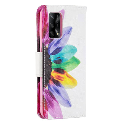 Pattern Printing Textured Leather Wallet Stand Case with Magnetic Clasp Closure for Oppo A74 4G/F19 4G