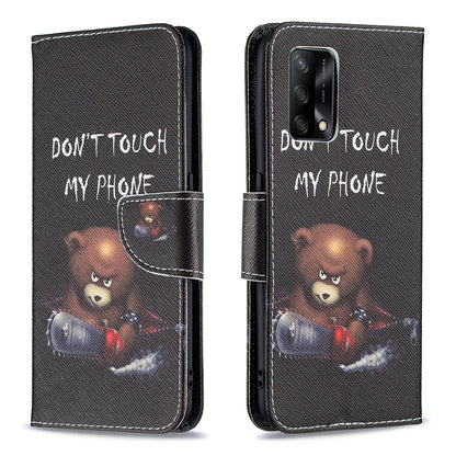 Pattern Printing Textured Leather Wallet Stand Case with Magnetic Clasp Closure for Oppo A74 4G/F19 4G