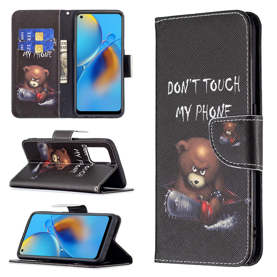 Pattern Printing Textured Leather Wallet Stand Case with Magnetic Clasp Closure for Oppo A74 4G/F19 4G