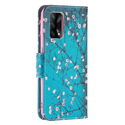 Pattern Printing Textured Leather Wallet Stand Case with Magnetic Clasp Closure for Oppo A74 4G/F19 4G