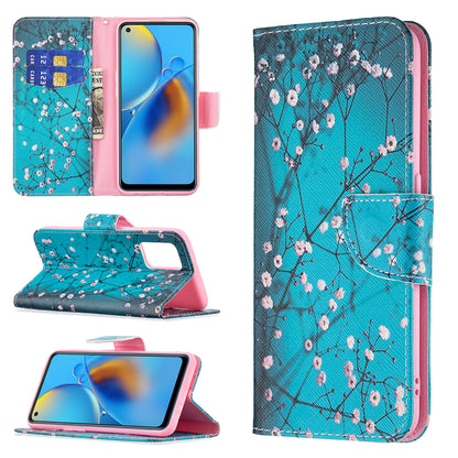 Pattern Printing Textured Leather Wallet Stand Case with Magnetic Clasp Closure for Oppo A74 4G/F19 4G