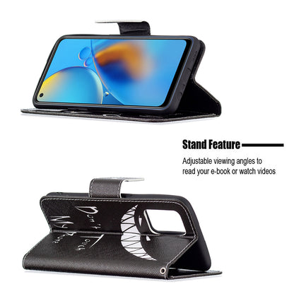 Pattern Printing Textured Leather Wallet Stand Case with Magnetic Clasp Closure for Oppo A74 4G/F19 4G