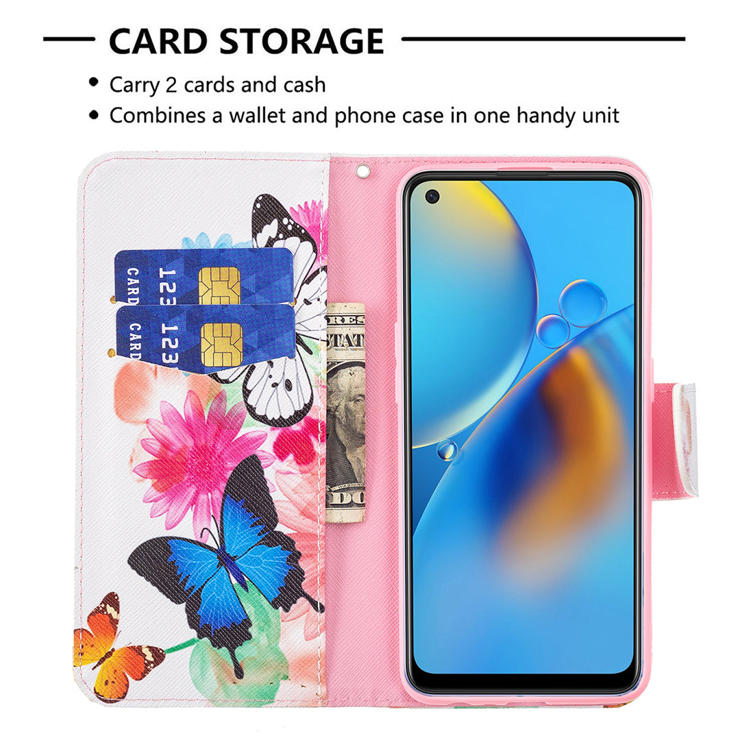 Pattern Printing Textured Leather Wallet Stand Case with Magnetic Clasp Closure for Oppo A74 4G/F19 4G