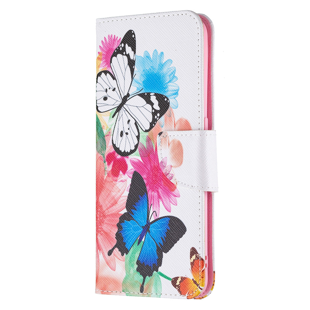 Pattern Printing Textured Leather Wallet Stand Case with Magnetic Clasp Closure for Oppo A74 4G/F19 4G