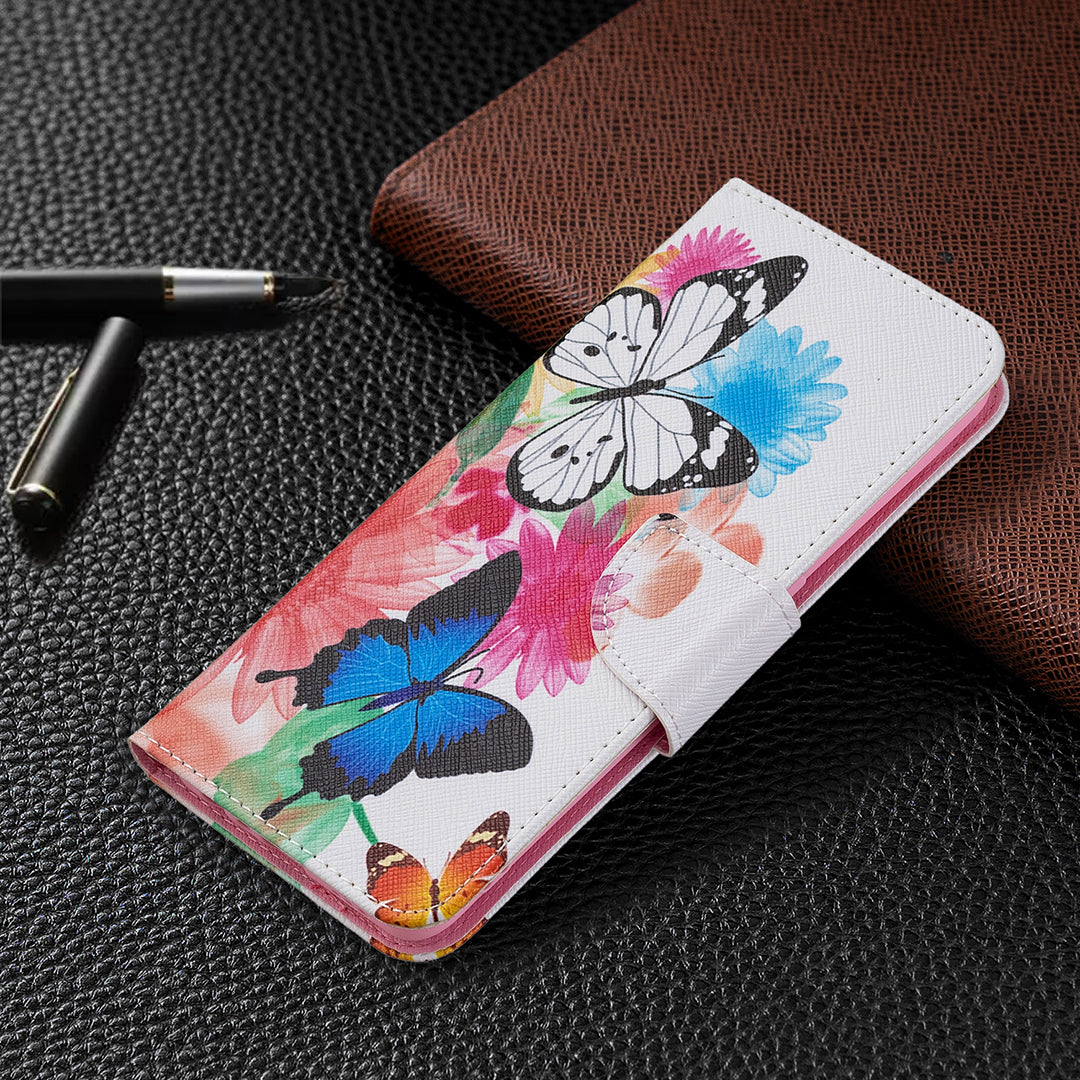 Pattern Printing Textured Leather Wallet Stand Case with Magnetic Clasp Closure for Oppo A74 4G/F19 4G