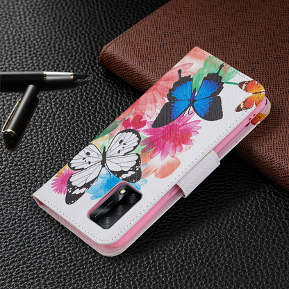 Pattern Printing Textured Leather Wallet Stand Case with Magnetic Clasp Closure for Oppo A74 4G/F19 4G