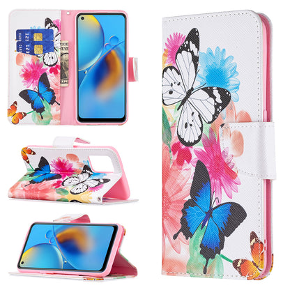 Pattern Printing Textured Leather Wallet Stand Case with Magnetic Clasp Closure for Oppo A74 4G/F19 4G