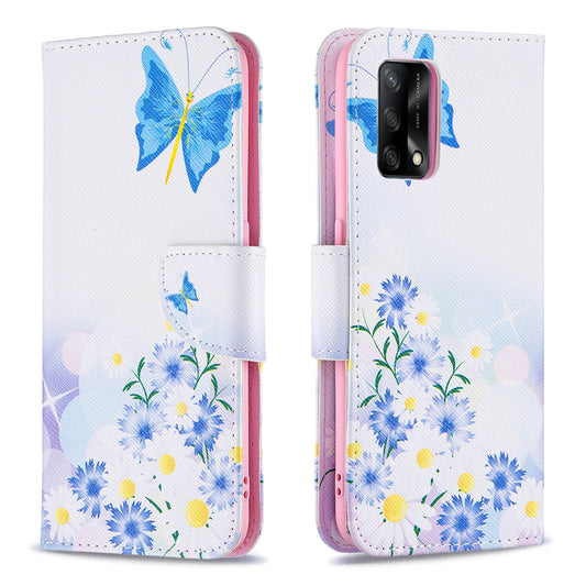 Pattern Printing Textured Leather Wallet Stand Case with Magnetic Clasp Closure for Oppo A74 4G/F19 4G