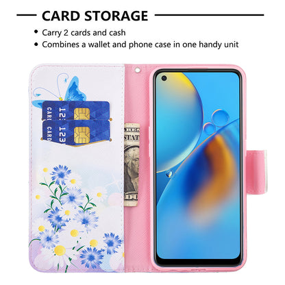 Pattern Printing Textured Leather Wallet Stand Case with Magnetic Clasp Closure for Oppo A74 4G/F19 4G