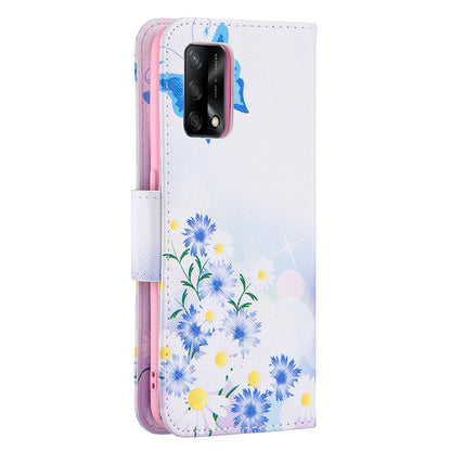 Pattern Printing Textured Leather Wallet Stand Case with Magnetic Clasp Closure for Oppo A74 4G/F19 4G