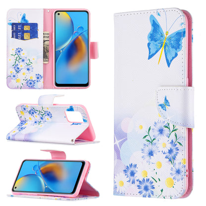 Pattern Printing Textured Leather Wallet Stand Case with Magnetic Clasp Closure for Oppo A74 4G/F19 4G