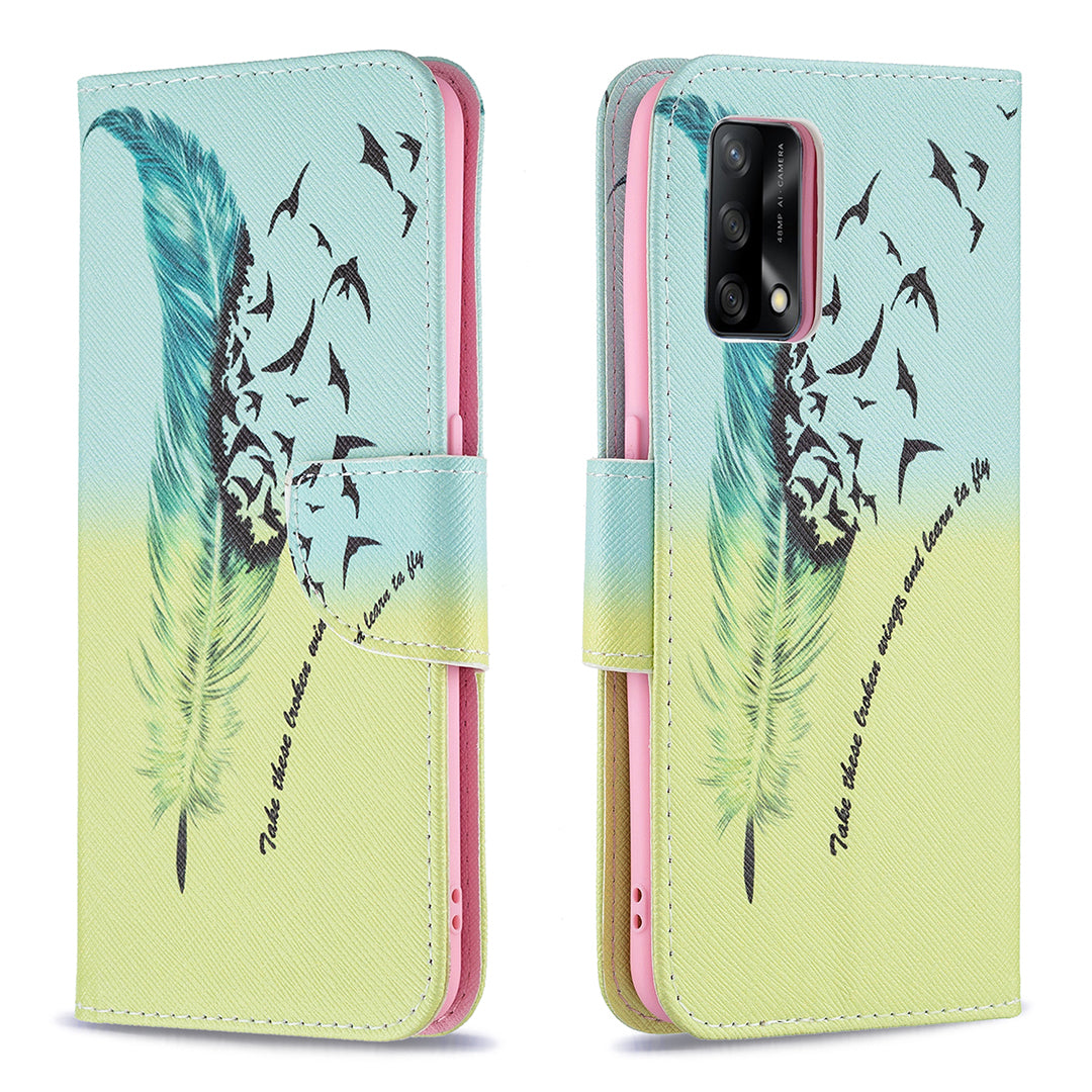 Pattern Printing Textured Leather Wallet Stand Case with Magnetic Clasp Closure for Oppo A74 4G/F19 4G