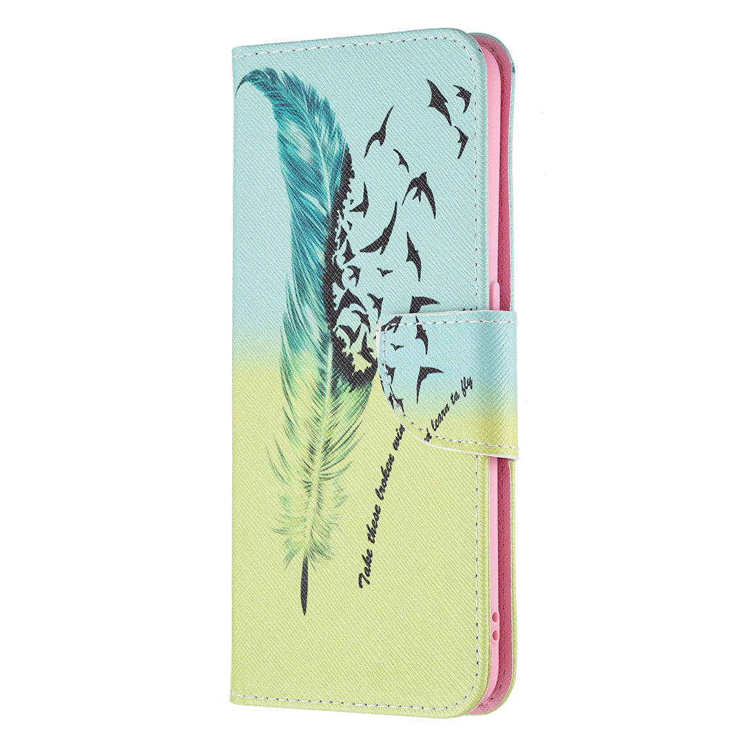 Pattern Printing Textured Leather Wallet Stand Case with Magnetic Clasp Closure for Oppo A74 4G/F19 4G