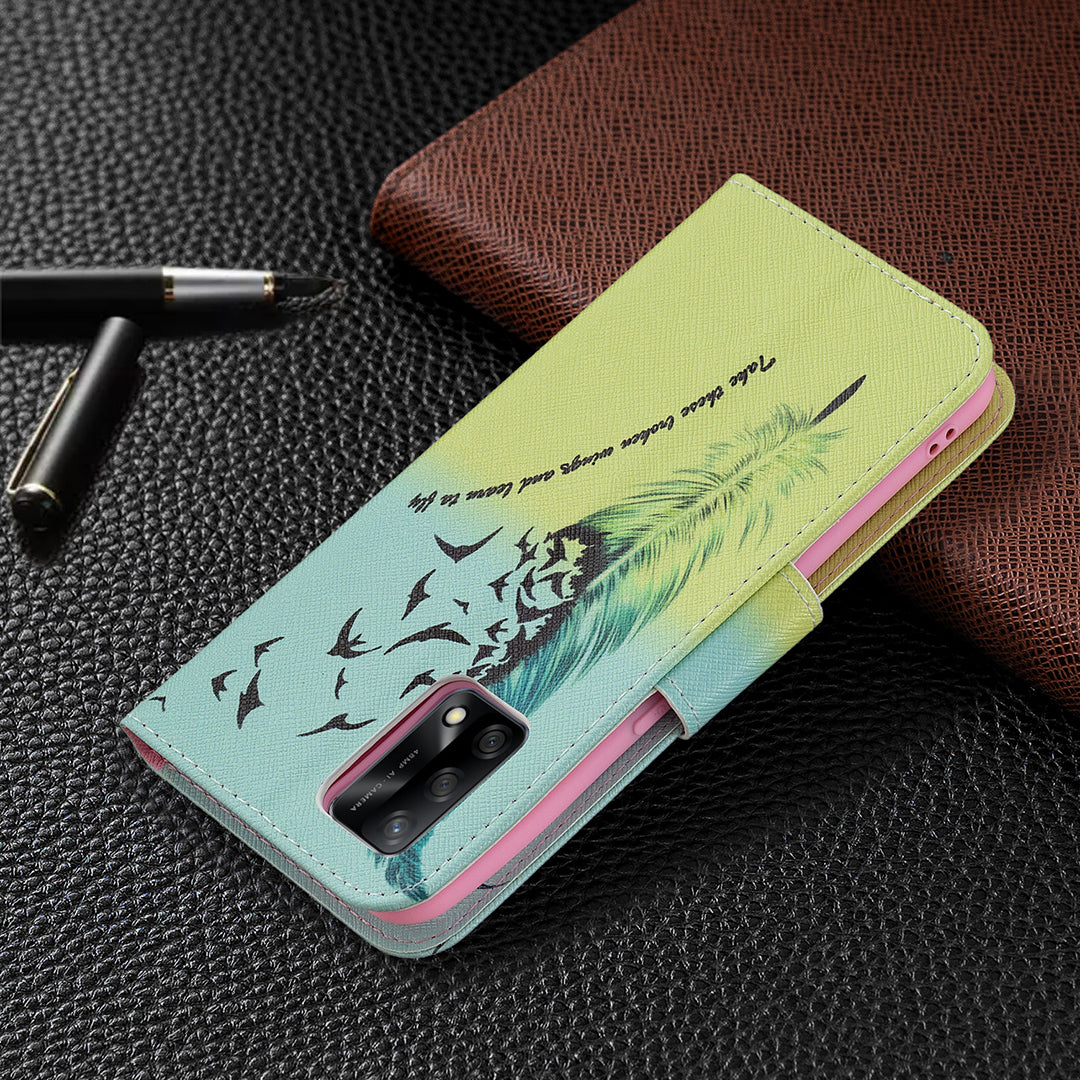 Pattern Printing Textured Leather Wallet Stand Case with Magnetic Clasp Closure for Oppo A74 4G/F19 4G