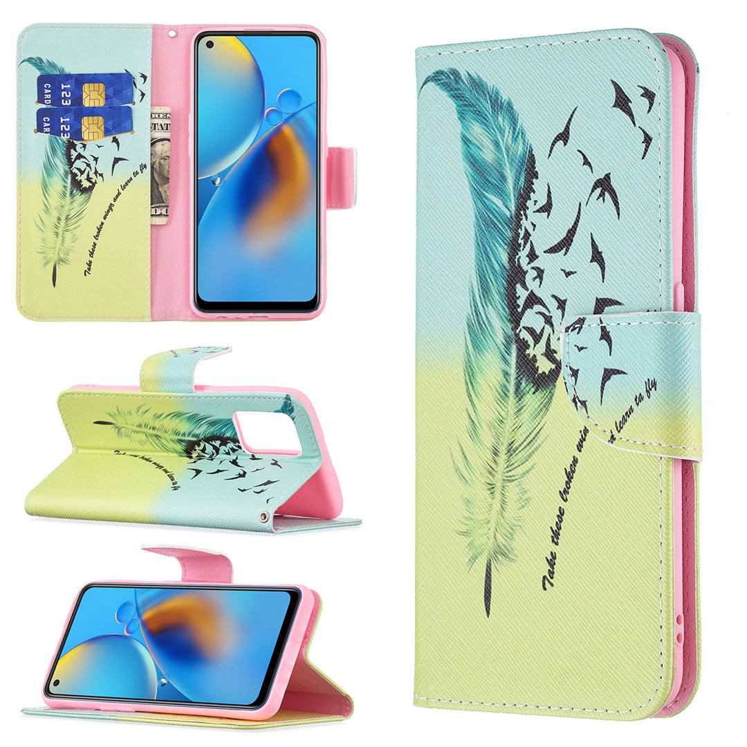 Pattern Printing Textured Leather Wallet Stand Case with Magnetic Clasp Closure for Oppo A74 4G/F19 4G