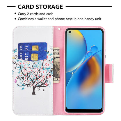 Pattern Printing Textured Leather Wallet Stand Case with Magnetic Clasp Closure for Oppo A74 4G/F19 4G