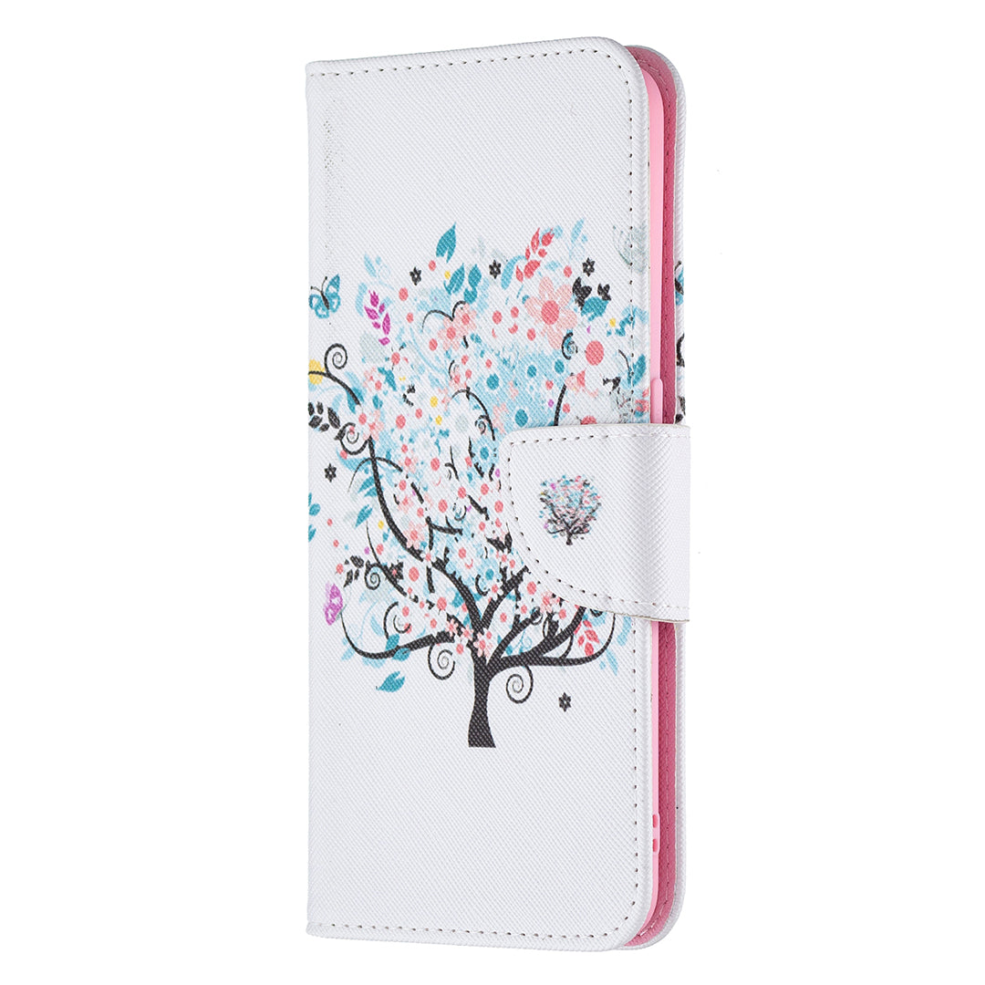 Pattern Printing Textured Leather Wallet Stand Case with Magnetic Clasp Closure for Oppo A74 4G/F19 4G