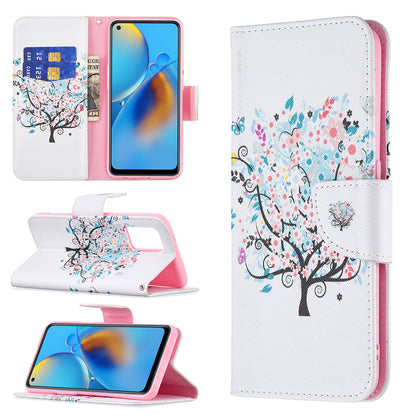 Pattern Printing Textured Leather Wallet Stand Case with Magnetic Clasp Closure for Oppo A74 4G/F19 4G