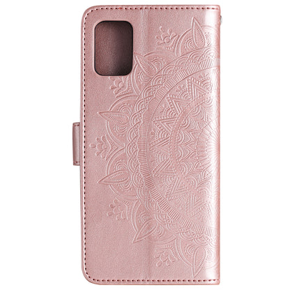 PU Leather Imprinted Mandala Pattern Wallet Stand Case with Strap for Oppo Reno6 Pro 5G (MediaTek)