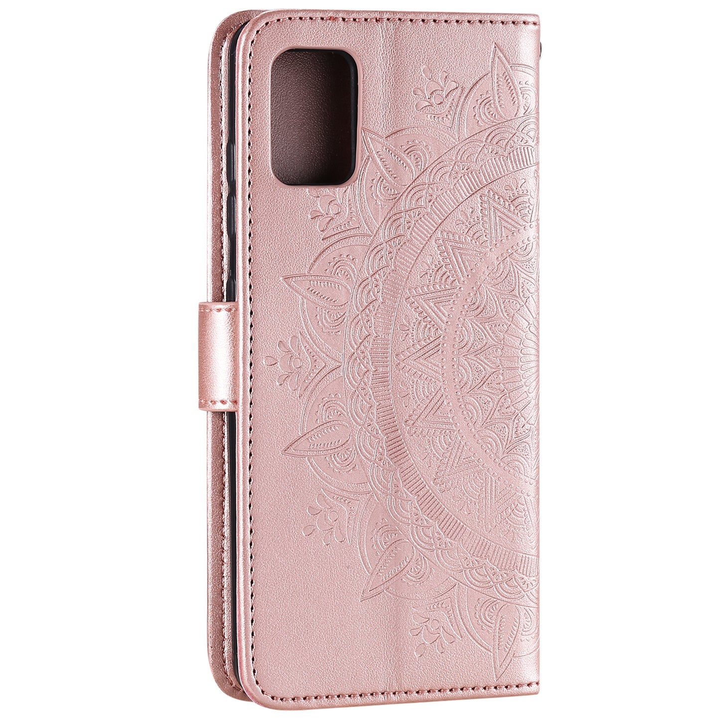 PU Leather Imprinted Mandala Pattern Wallet Stand Case with Strap for Oppo Reno6 Pro 5G (MediaTek)