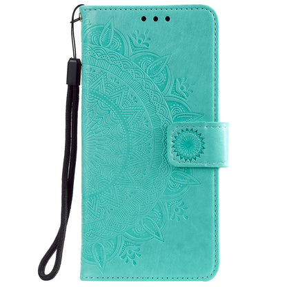 PU Leather Imprinted Mandala Pattern Wallet Stand Case with Strap for Oppo Reno6 Pro 5G (MediaTek)