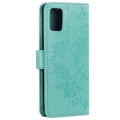 PU Leather Imprinted Mandala Pattern Wallet Stand Case with Strap for Oppo Reno6 Pro 5G (MediaTek)